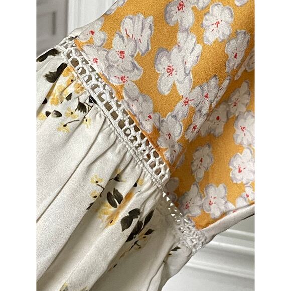 River Island Yellow Floral Patchwork long Sleeve Ruffle Boho Cottage Dress - Picture 6 of 11